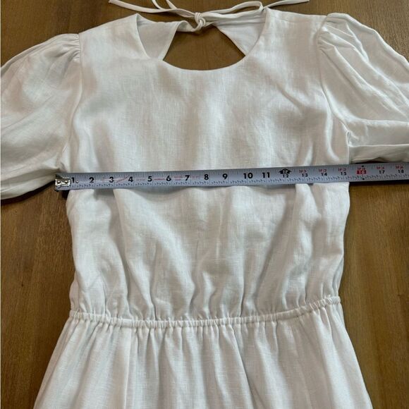 Reformation Linen Midi Dress Open Back Puff Sleeve White Size 12 - Picture 6 of 16